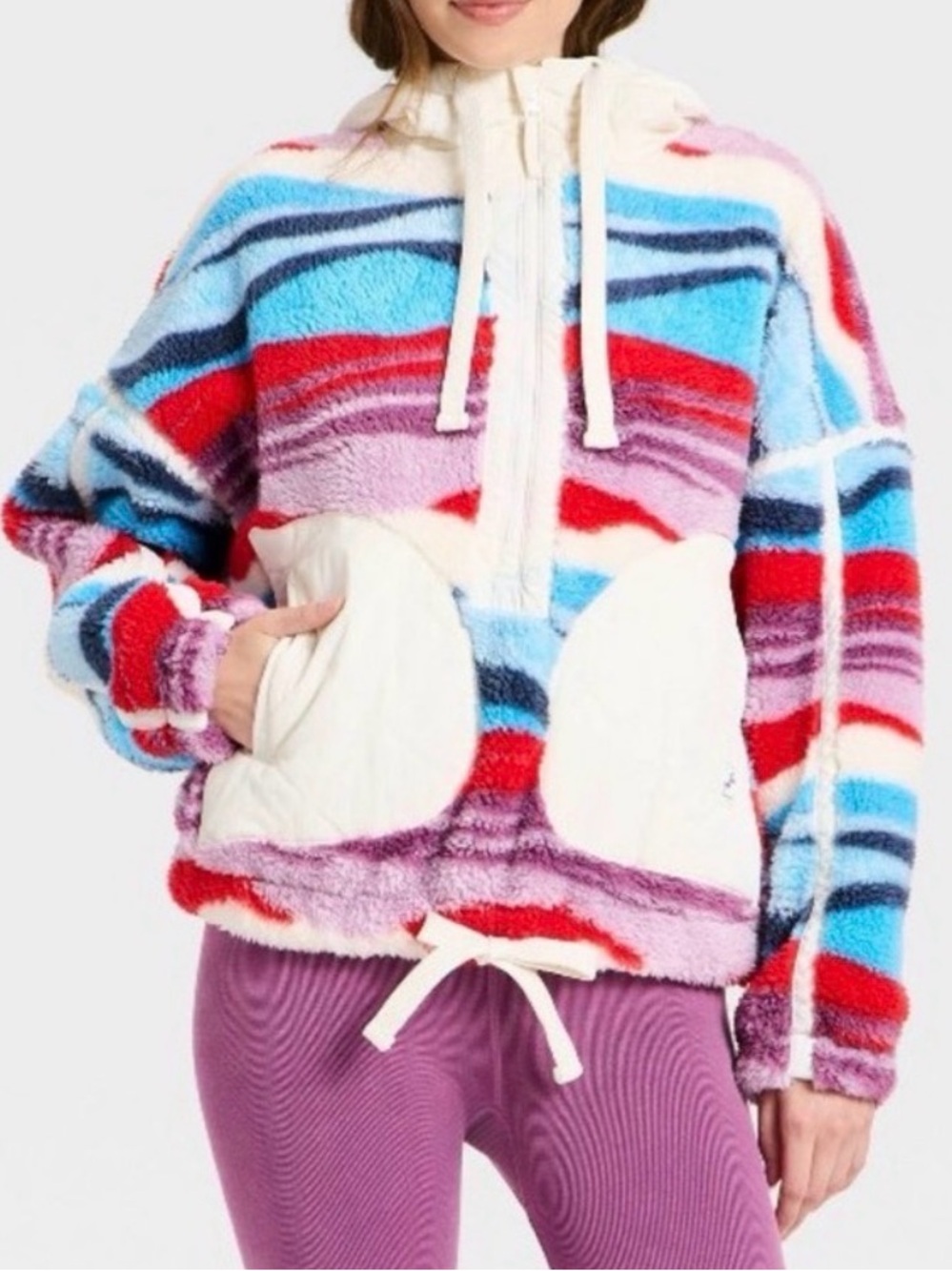 NWT XL JoyLab High Pile Contrast 1/2 Zip Sherpa Jacket Pullover - Rare Style!